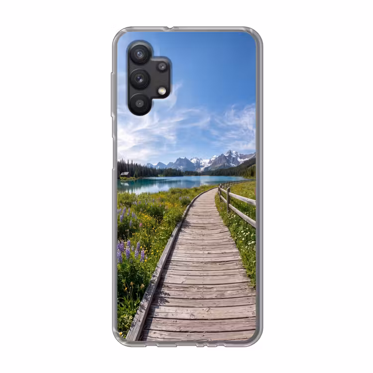 Bergen - Meer - Landschap - Blauw Telefoonhoesje Samsung Galaxy A32 5G klein -3d