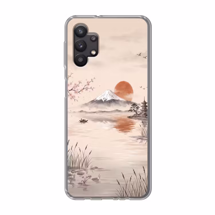 Bergtop - Meer - Bloesem Telefoonhoesje Samsung Galaxy A32 5G klein -3d