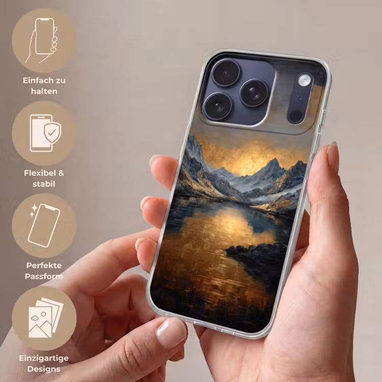 Berglandschap met Gouden Zonsondergang Telefoonhoesje iPhone 17 Pro klein -sfeer3_DE