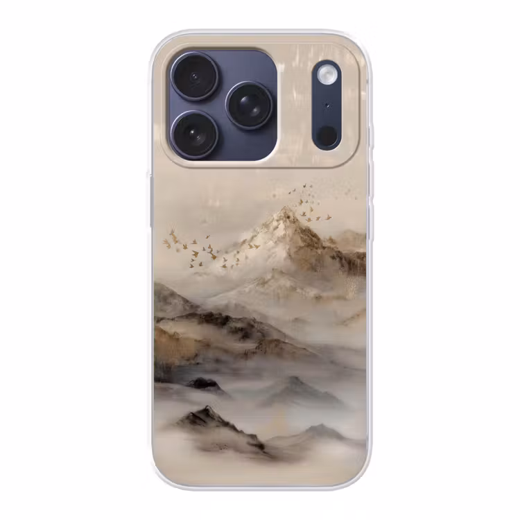 Berglandschap - Mist - Penseelstreken Telefoonhoesje iPhone 17 Pro klein -3d
