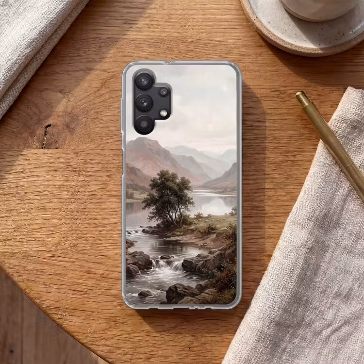 Berglandschap - Meer - Bergen - Vallei - Klassiek Telefoonhoesje Samsung Galaxy A32 5G klein -sfeer1