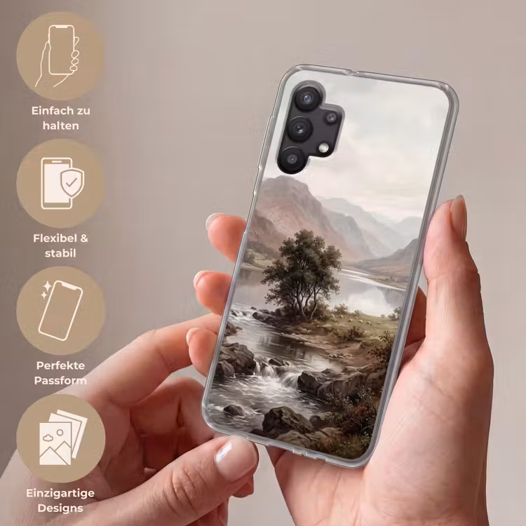 Berglandschap - Meer - Bergen - Vallei - Klassiek Telefoonhoesje Samsung Galaxy A32 5G klein -sfeer3_DE