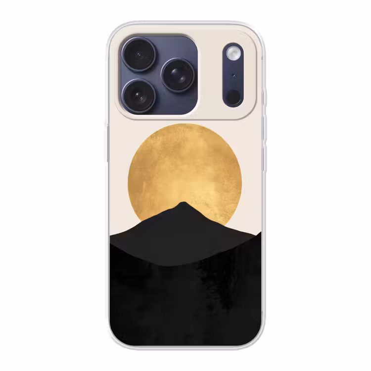Bergsilhouetten - Gouden cirkel - Beige Telefoonhoesje iPhone 17 Pro klein -3d
