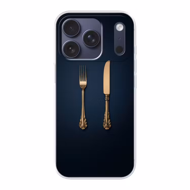 Bestek - Donkerblauw - Goud Telefoonhoesje iPhone 17 Pro klein -3d