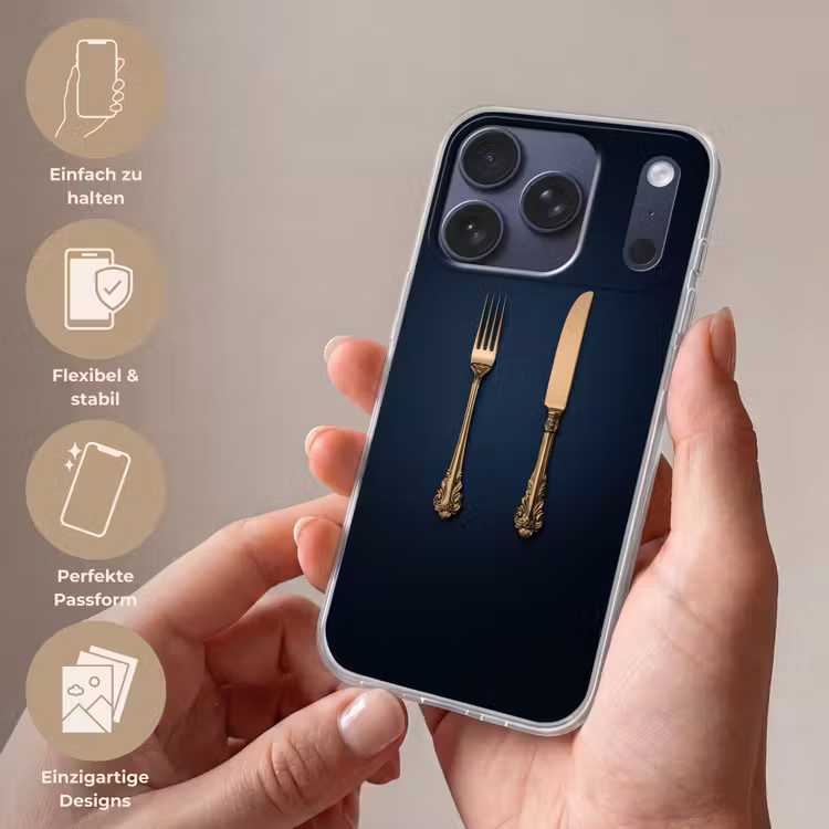Bestek - Donkerblauw - Goud Telefoonhoesje iPhone 17 Pro klein -sfeer3_DE