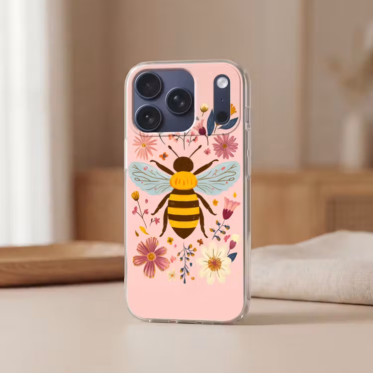 Bij - Geel - Bloemen - Kleurrijk Telefoonhoesje iPhone 17 Pro klein -sfeer2
