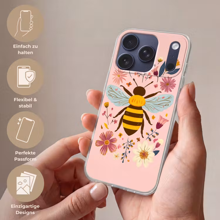 Bij - Geel - Bloemen - Kleurrijk Telefoonhoesje iPhone 17 Pro klein -sfeer3_DE