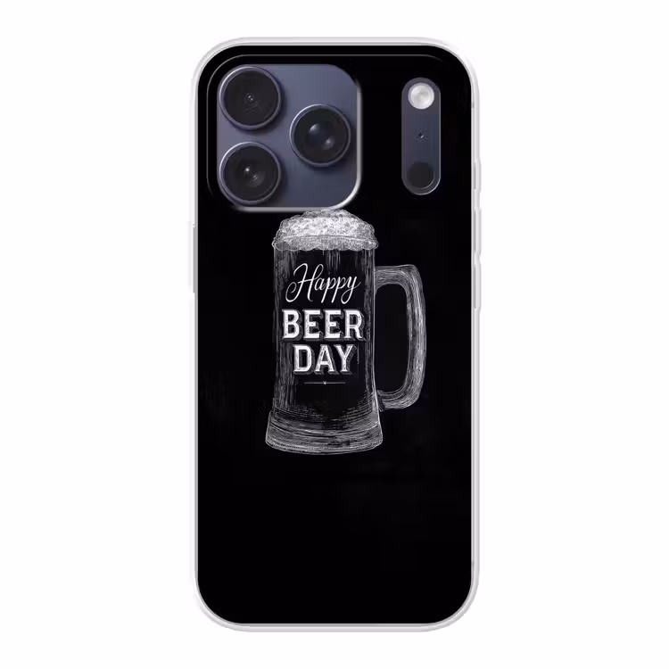 Bierpul - Witte krijtletters - Happy beer day Telefoonhoesje iPhone 17 Pro klein -3d