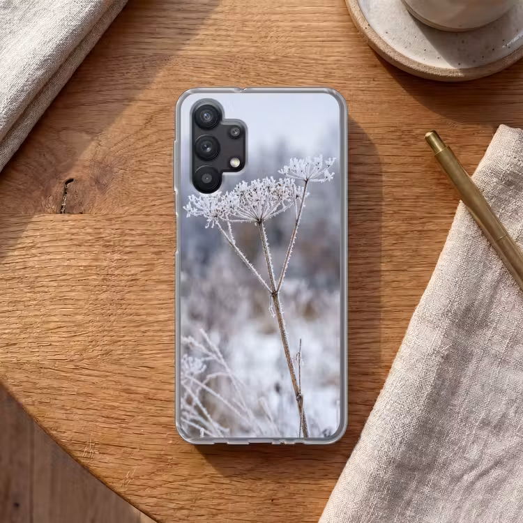 Schermbloem - Rijp - Kristallen - Winter - Delicaat Telefoonhoesje Samsung Galaxy A32 5G klein -sfeer1
