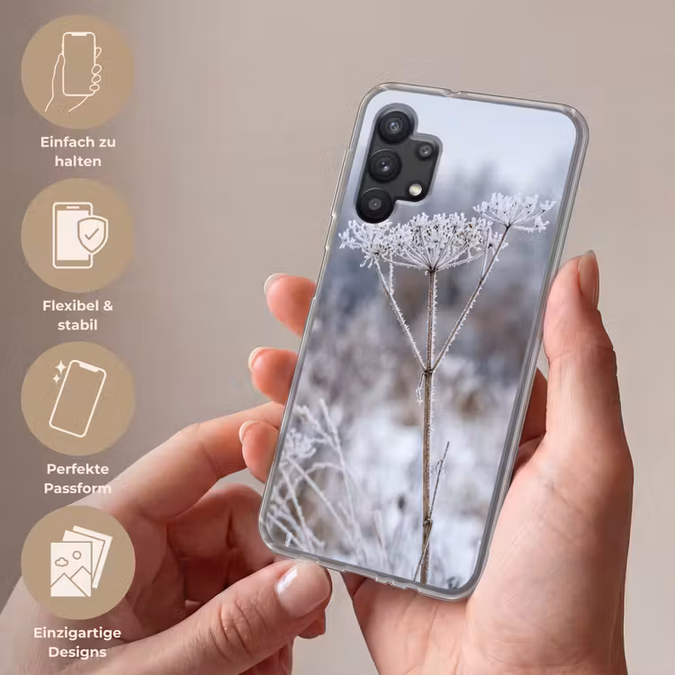 Schermbloem - Rijp - Kristallen - Winter - Delicaat Telefoonhoesje Samsung Galaxy A32 5G klein -sfeer3_DE