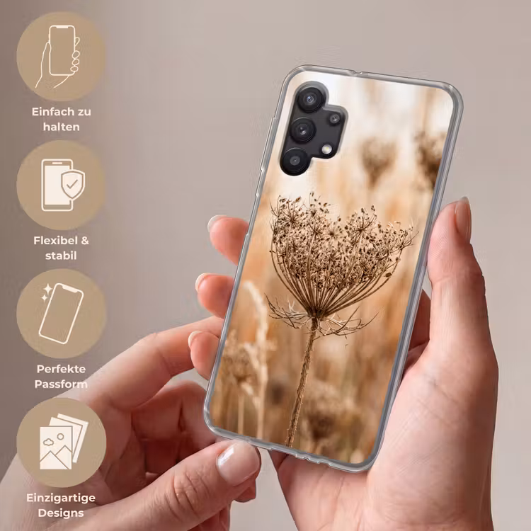 Schermbloem - Droogbloem - Winter - Beige - Minimalistisch Telefoonhoesje Samsung Galaxy A32 5G klein -sfeer3_DE