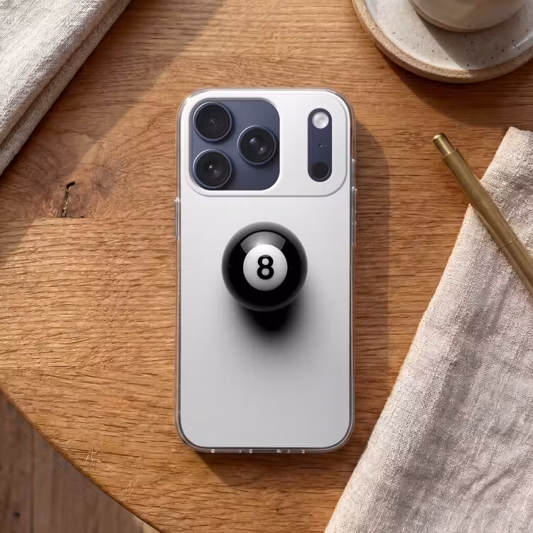 Biljartbal - Getal - Acht - Wit Telefoonhoesje iPhone 17 Pro klein -sfeer1