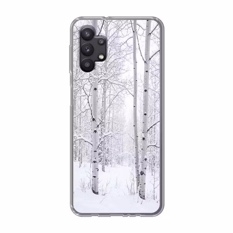 Berkenbomen - Sneeuw - Winter - Bos - Wit Telefoonhoesje Samsung Galaxy A32 5G klein -3d