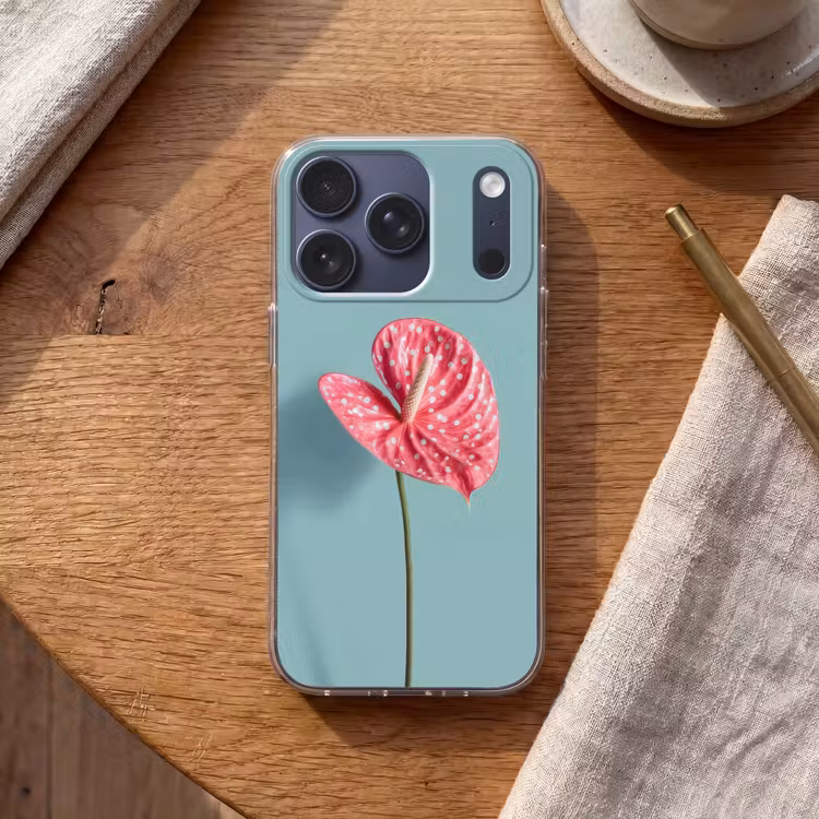 Blad - Anthurium - Stippen - Roze Telefoonhoesje iPhone 17 Pro klein -sfeer1