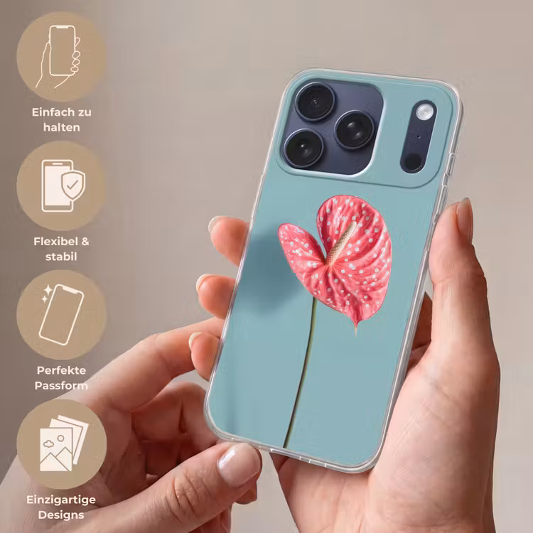 Blad - Anthurium - Stippen - Roze Telefoonhoesje iPhone 17 Pro klein -sfeer3_DE