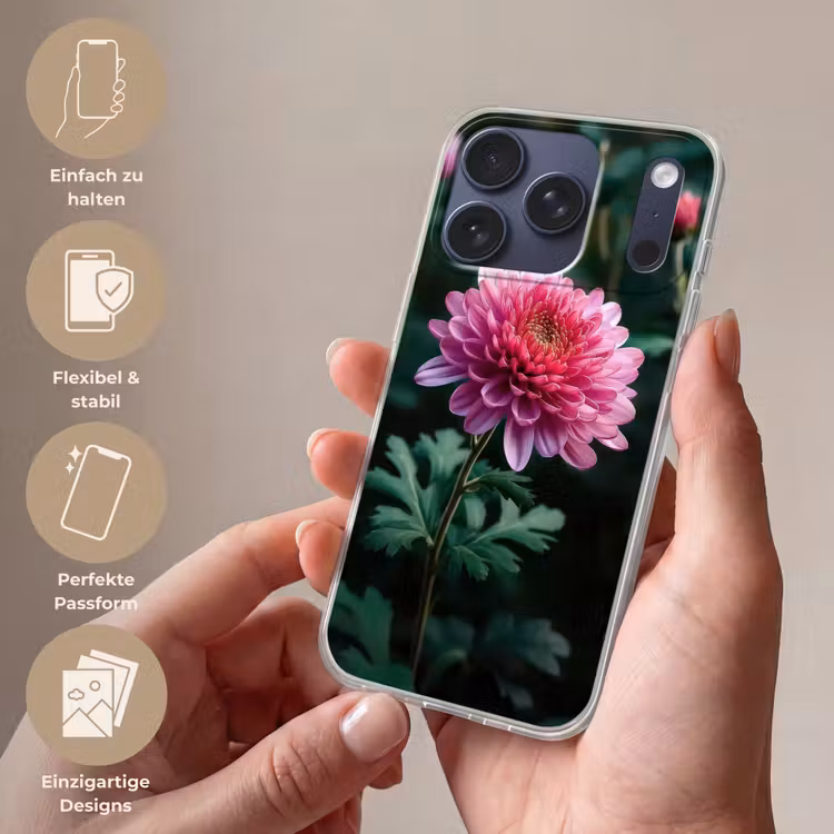 Blad - Chrysant - Roze - Schaduw Telefoonhoesje iPhone 17 Pro klein -sfeer3_DE