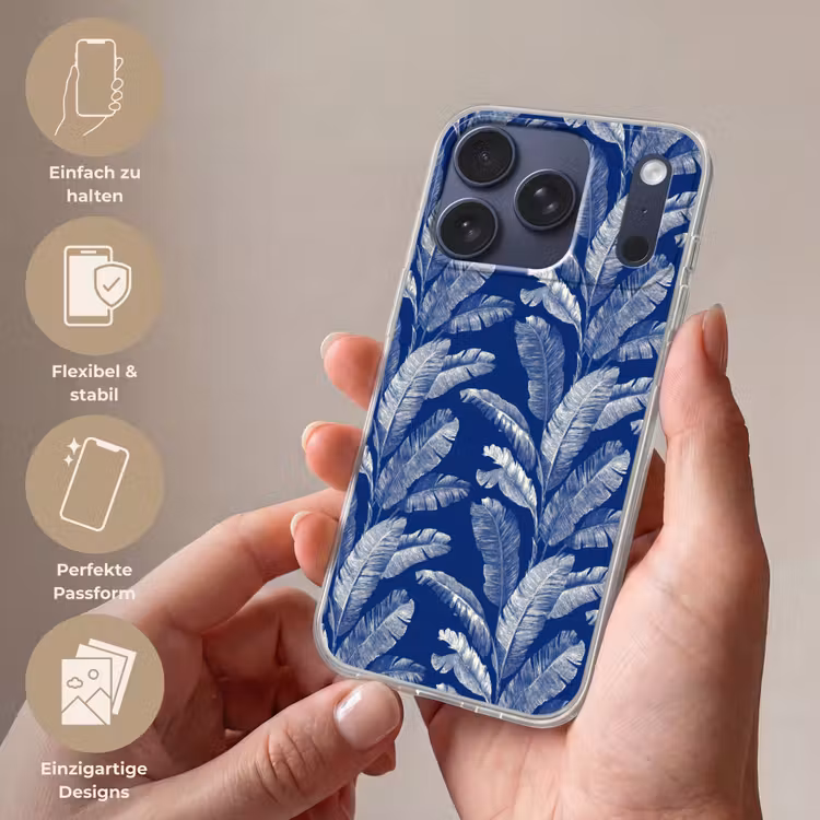 Blad - Palm - Blauw Telefoonhoesje iPhone 17 Pro klein 878 -sfeer3_DE