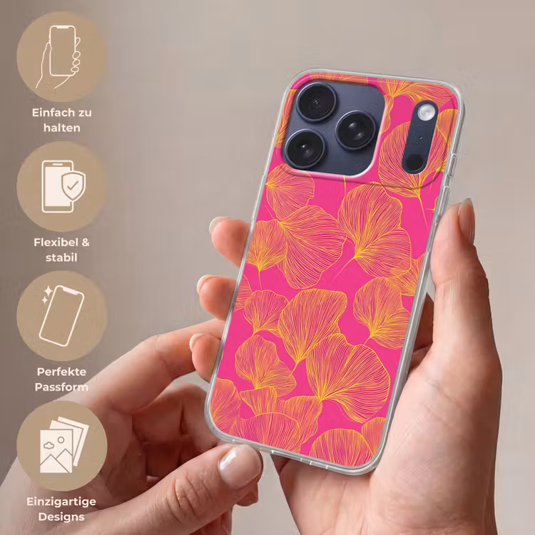 Bladeren - Nerven - Grafisch - Roze Telefoonhoesje iPhone 17 Pro klein -sfeer3_DE