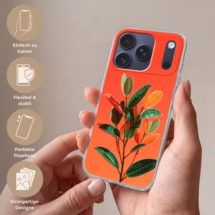 Bladeren - Nerven - Oranje - Structuur Telefoonhoesje iPhone 17 Pro klein -sfeer3_DE