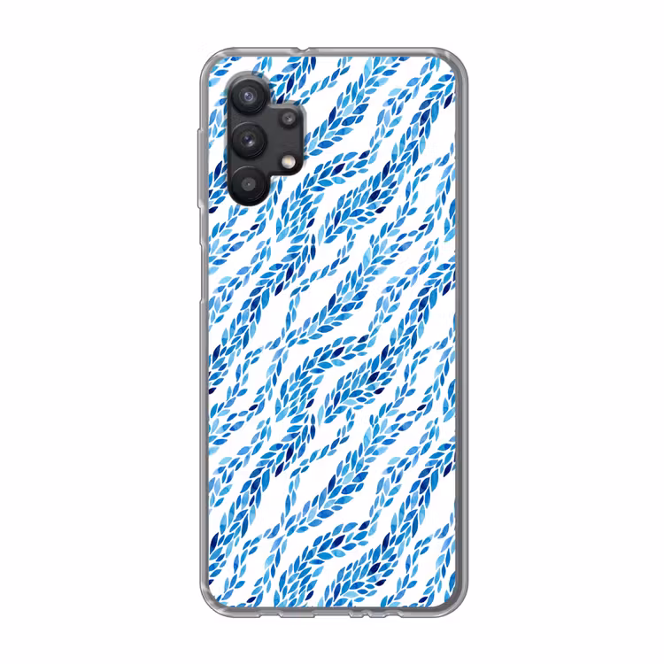 Bladeren - Aquarel - Patroon - Modern - Blauw Telefoonhoesje Samsung Galaxy A32 5G klein -3d