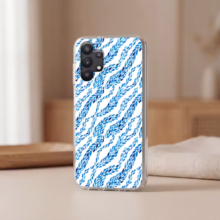 Bladeren - Aquarel - Patroon - Modern - Blauw Telefoonhoesje Samsung Galaxy A32 5G klein -sfeer2
