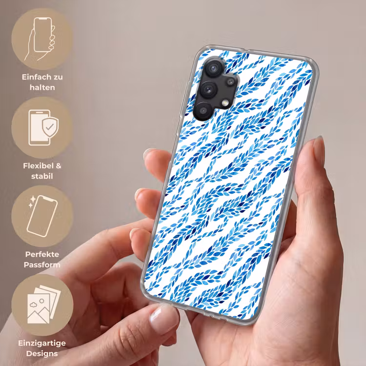 Bladeren - Aquarel - Patroon - Modern - Blauw Telefoonhoesje Samsung Galaxy A32 5G klein -sfeer3_DE