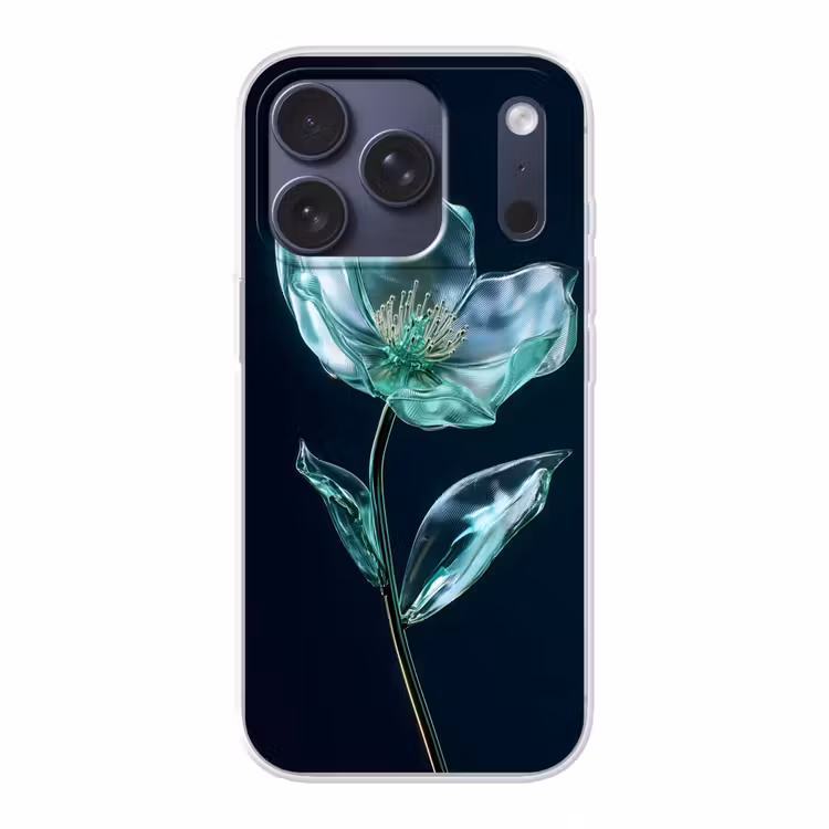 Bladeren - Bloem - Glazen - Donkerblauw Telefoonhoesje iPhone 17 Pro klein -3d