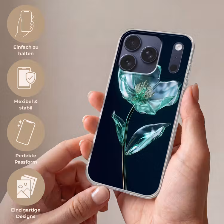 Bladeren - Bloem - Glazen - Donkerblauw Telefoonhoesje iPhone 17 Pro klein -sfeer3_DE