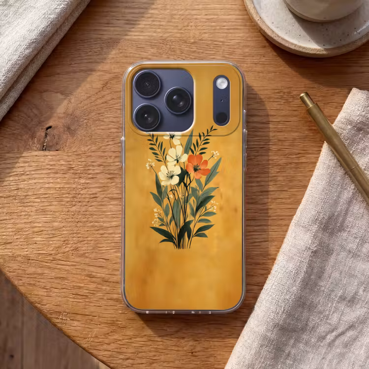 Bladeren - Boeket - Bloemen - Geel Telefoonhoesje iPhone 17 Pro klein -sfeer1