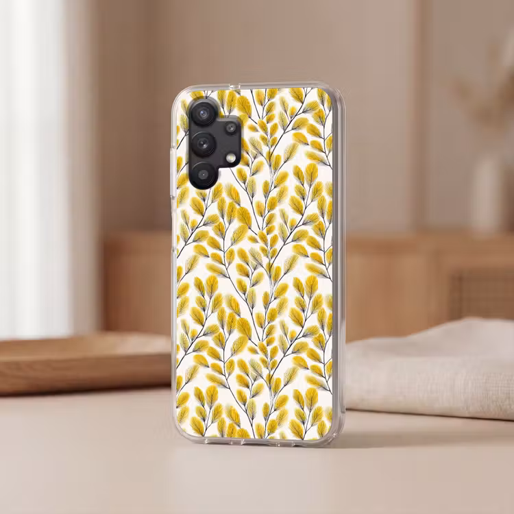 Bladeren - Botanisch - Elegant - Geel - Zwart Telefoonhoesje Samsung Galaxy A32 5G klein 346 -sfeer2