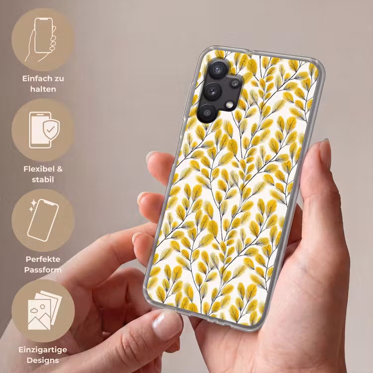 Bladeren - Botanisch - Elegant - Geel - Zwart Telefoonhoesje Samsung Galaxy A32 5G klein 346 -sfeer3_DE