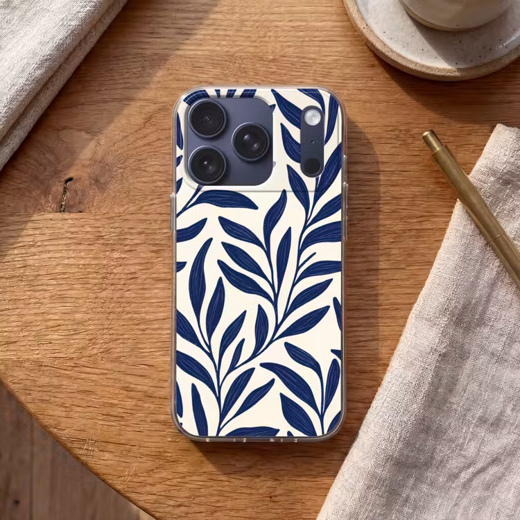Bladeren - Klimop - Donkerblauw Telefoonhoesje iPhone 17 Pro klein -sfeer1
