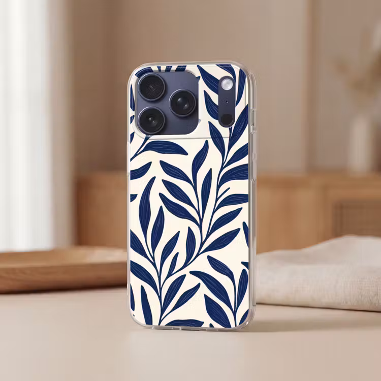 Bladeren - Klimop - Donkerblauw Telefoonhoesje iPhone 17 Pro klein -sfeer2
