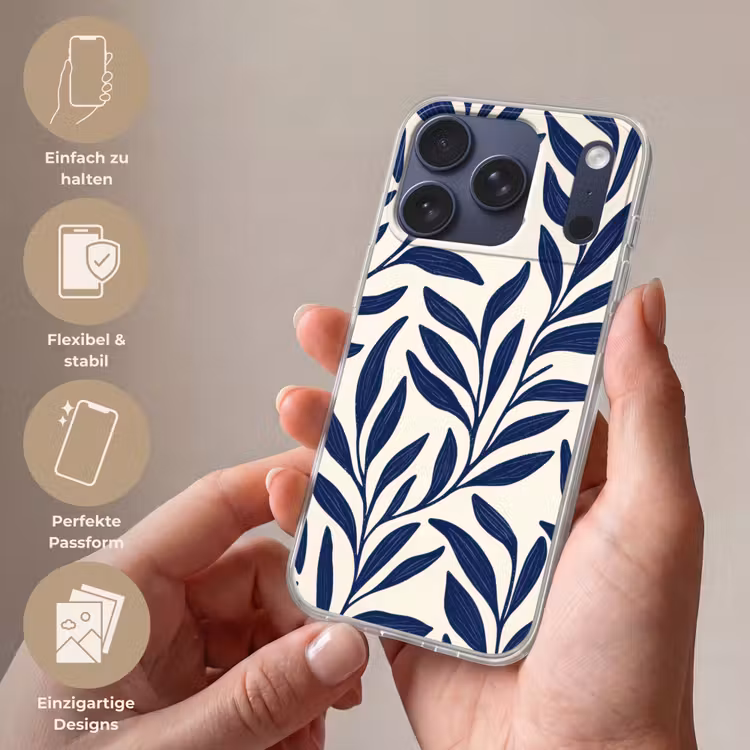 Bladeren - Klimop - Donkerblauw Telefoonhoesje iPhone 17 Pro klein -sfeer3_DE
