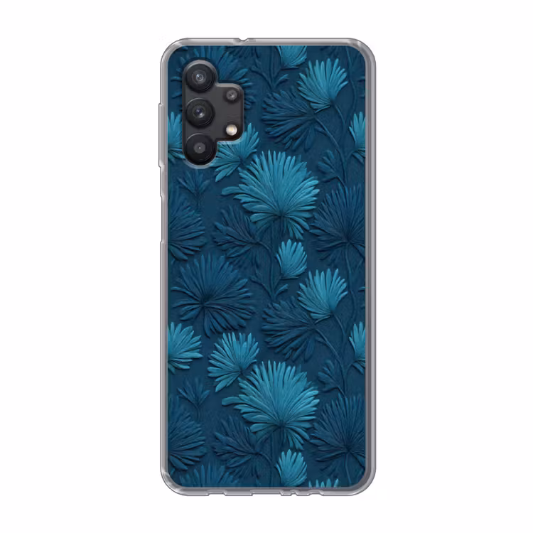 Bladeren - Reliëf - Patroon - Oceaanblauw - Modern Telefoonhoesje Samsung Galaxy A32 5G klein 346 -3d