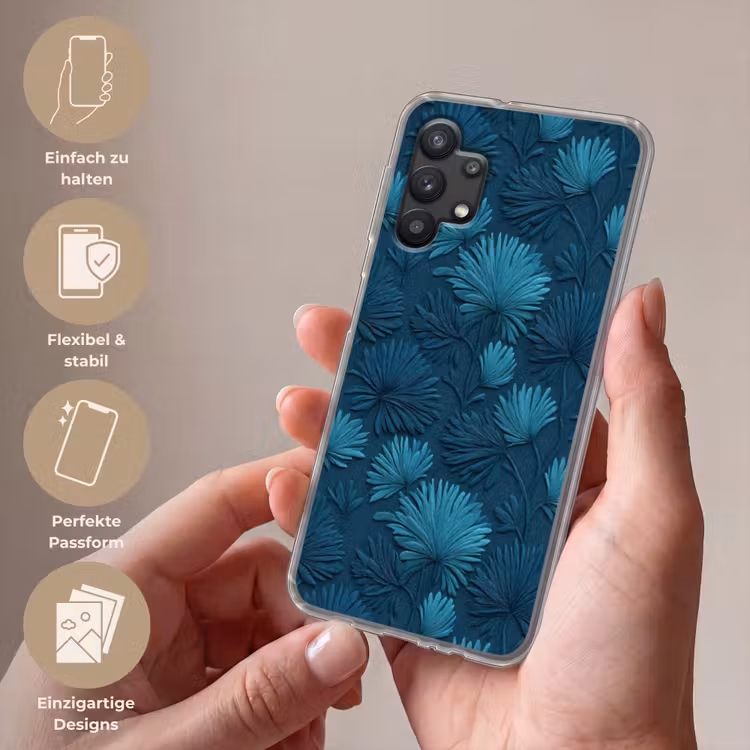 Bladeren - Reliëf - Patroon - Oceaanblauw - Modern Telefoonhoesje Samsung Galaxy A32 5G klein 346 -sfeer3_DE