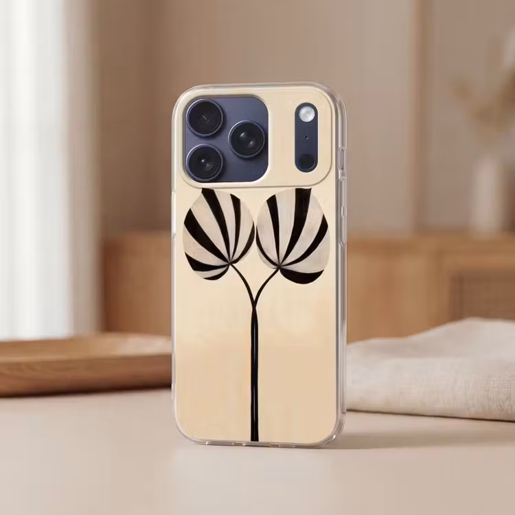 Bladeren - Gestreept - Stengel - Beige Telefoonhoesje iPhone 17 Pro klein -sfeer2