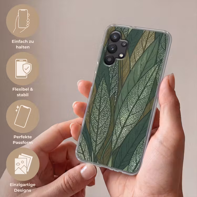 Bladeren - Patroon - Gestippeld - Natuur - Groen Telefoonhoesje Samsung Galaxy A32 5G klein -sfeer3_DE