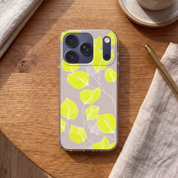 Bladeren - Neon - Geel - Lijnen Telefoonhoesje iPhone 17 Pro klein -sfeer1