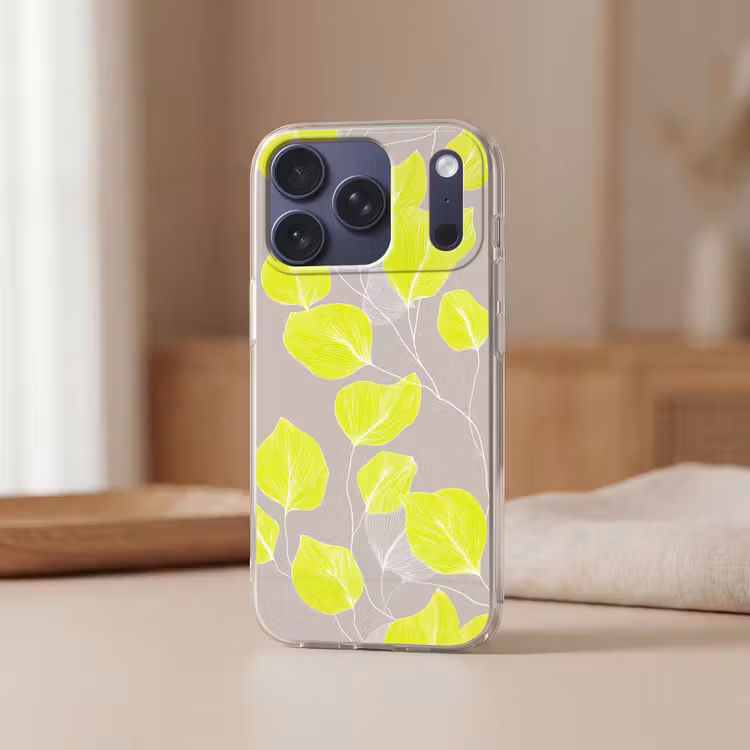 Bladeren - Neon - Geel - Lijnen Telefoonhoesje iPhone 17 Pro klein -sfeer2