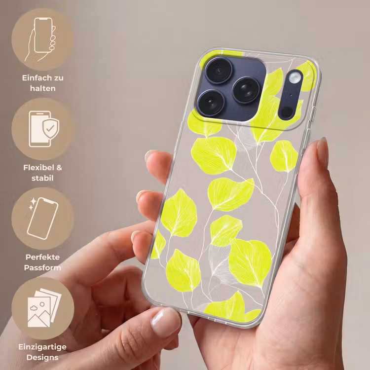 Bladeren - Neon - Geel - Lijnen Telefoonhoesje iPhone 17 Pro klein -sfeer3_DE