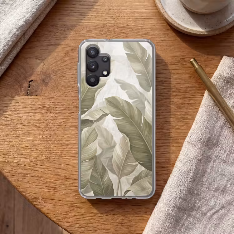 Bladeren - Tropisch - Natuur - Abstract - Beige Telefoonhoesje Samsung Galaxy A32 5G klein -sfeer1