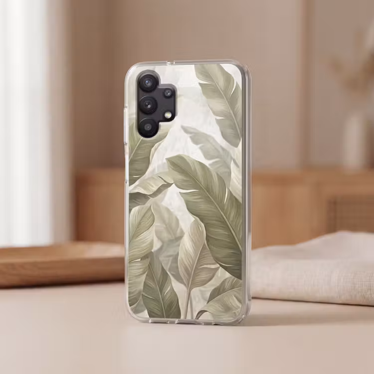 Bladeren - Tropisch - Natuur - Abstract - Beige Telefoonhoesje Samsung Galaxy A32 5G klein -sfeer2