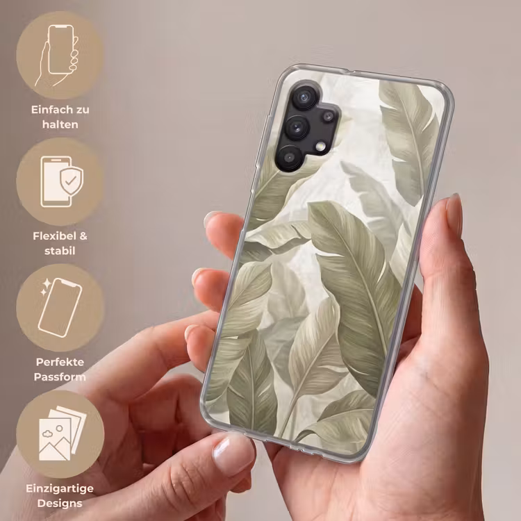 Bladeren - Tropisch - Natuur - Abstract - Beige Telefoonhoesje Samsung Galaxy A32 5G klein -sfeer3_DE