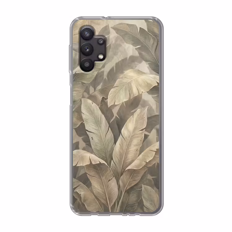 Bladeren - Tropisch - Natuur - Modern - Beige Telefoonhoesje Samsung Galaxy A32 5G klein -3d