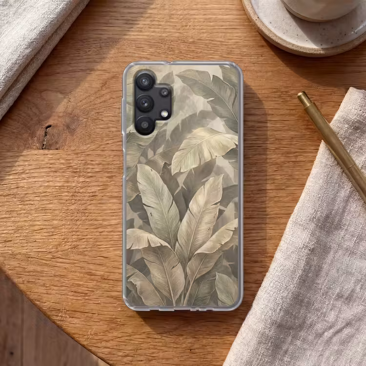 Bladeren - Tropisch - Natuur - Modern - Beige Telefoonhoesje Samsung Galaxy A32 5G klein -sfeer1