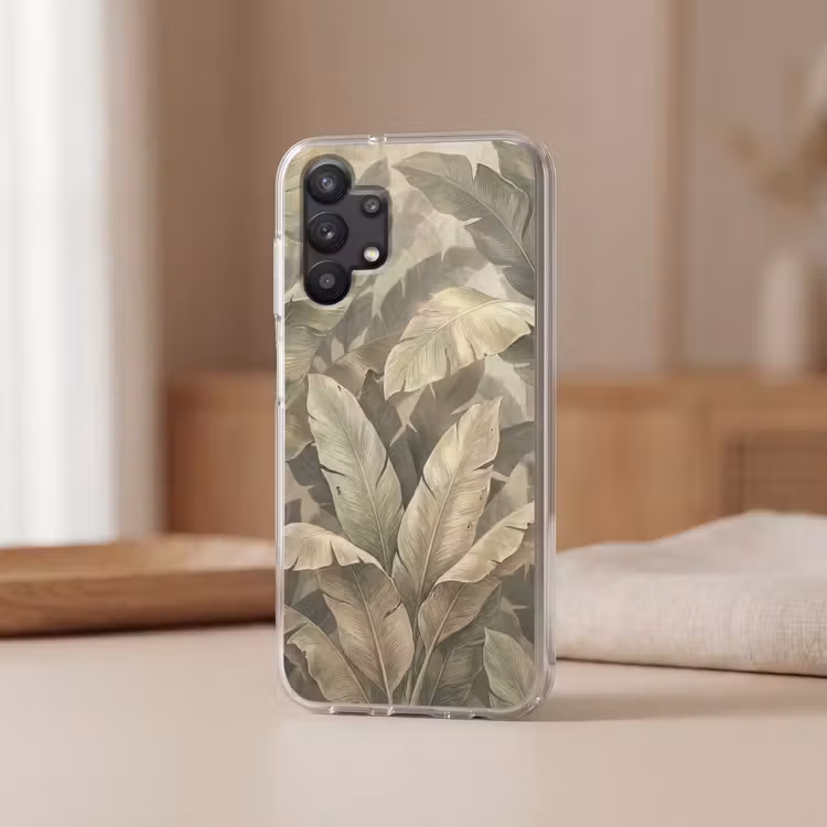 Bladeren - Tropisch - Natuur - Modern - Beige Telefoonhoesje Samsung Galaxy A32 5G klein -sfeer2