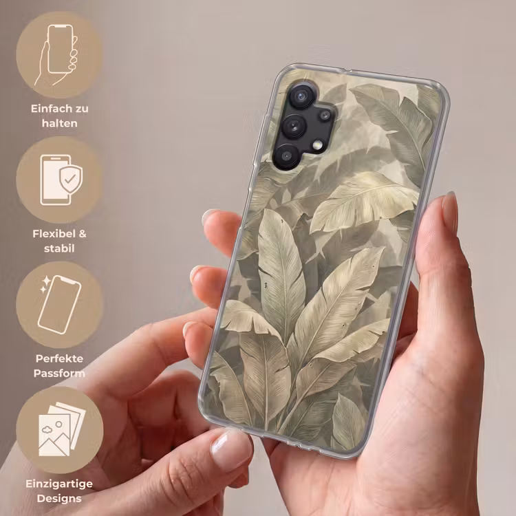 Bladeren - Tropisch - Natuur - Modern - Beige Telefoonhoesje Samsung Galaxy A32 5G klein -sfeer3_DE