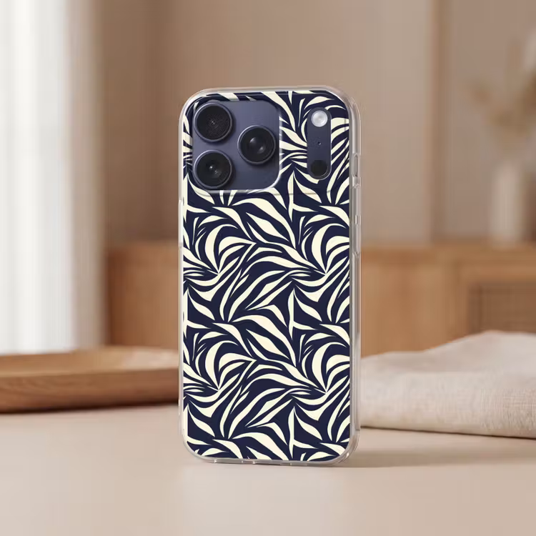Bladvormen - Blauw - Patroon - Wit Telefoonhoesje iPhone 17 Pro klein 878 -sfeer2