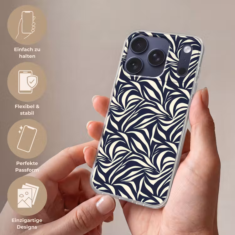Bladvormen - Blauw - Patroon - Wit Telefoonhoesje iPhone 17 Pro klein 878 -sfeer3_DE
